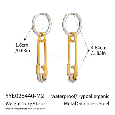 Two Tone 304 Stainless Steel Hoop Dangle Earrings for Women HI0362-2-1