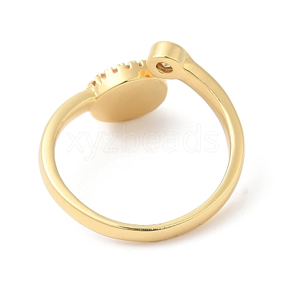 Natural Shell Flat Round Open Cuff Ring with Clear Cubic Zirconia RJEW-L106-017G-1