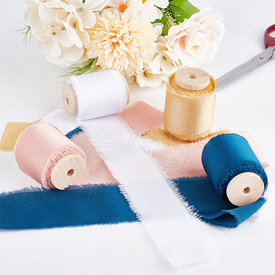 3 Rolls Polyester Satin Frayed Ribbon OCOR-DR0001-03A-1