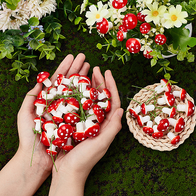 100Pcs Plastic Plant Mini Miniatures Artificial Mushroom AJEW-CA0003-71-1