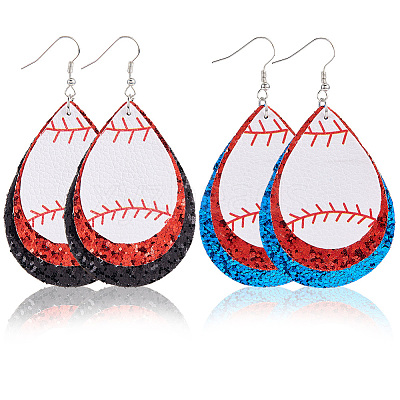 2 Pairs 2 Colors Synthetic Leather Dangle Earrings EJEW-CL0001-01A-1