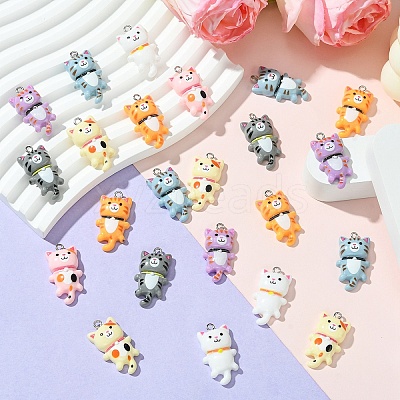 35Pcs 7 Colors Opaque Resin Kitten Pendants RESI-YW0001-73-1