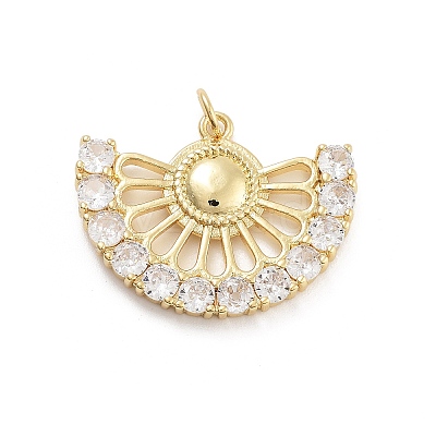 Fan Shaped Rack Plating Brass Micro Pave Cubic Zirconia Pendants KK-G512-28B-G-1