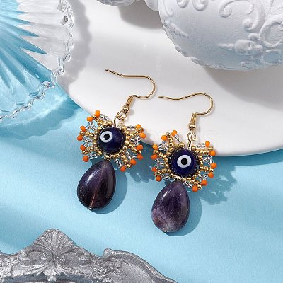 Natural Tiger Eye Dangle Earrings EJEW-MZ00169-01-1