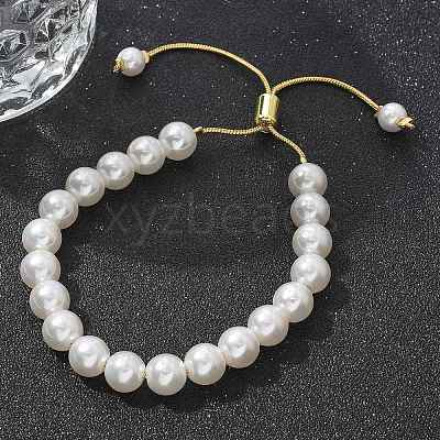 Shell Pearl Beaded Slider Bracelet with Brass Snake Chain X-BJEW-B066-01B-02-1