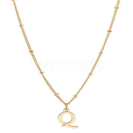 1Pc Brass Chain & 304 Stainless Steel Letter Pendant Necklaces NJEW-LP0001-35Q-G-1