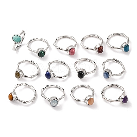 Oval Natural Mixed Stone Adjustable Rings RJEW-Q817-04P-1