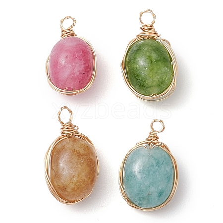 Dyed Natural Malaysia Jade Copper Wire Wrapped Pendants PALLOY-JF02879-1