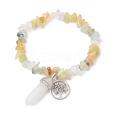 Natural Mixed Stone Chips Stretch Bracelets BJEW-JB11065-03-1