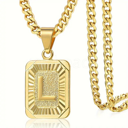 Rectangle with Letter Pattern 304 Stainless Steel Pendant Necklaces FS-WGFC766-47-1