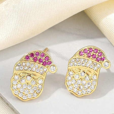 Christmas Rack Plating Brass Cubic Zirconia Stud Earrings EJEW-K245-55B-G-1