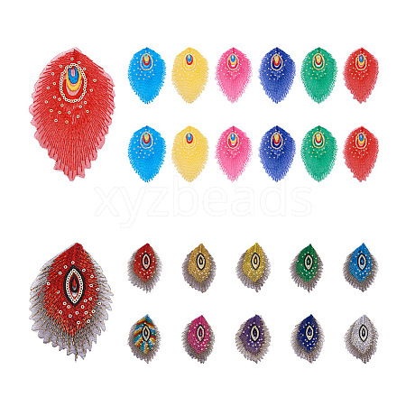  Jewelry 32Pcs 16 Style Peacock Feathers Polyester Embroidery Cloth Self Adhesive Patches DIY-PJ0001-26-1