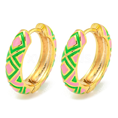 Rack Plating Rhombus Pattern Brass Enamel Hoop Earrings EJEW-C102-47G-06-1