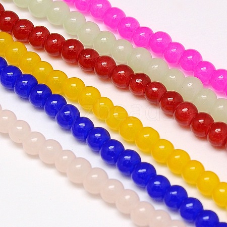 Imitation Jade Glass Round Bead Strands GLAA-A022C-4mm-M-1