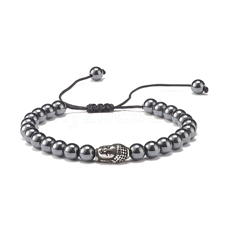 Round Synthetic Noctilucent Stone/Luminous Stone Braided Bead Bracelet with Buddha Head BJEW-JB07640-01-1