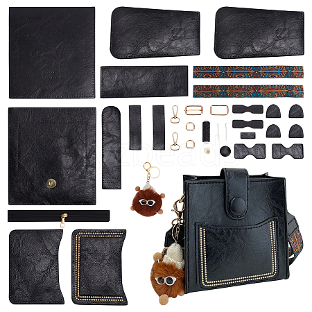 DIY Imitation Leather Women's Shoulder Bag Making Kit with Magnetic Closure & Fluffy Ball Charm DIY-WH0570-01A-1