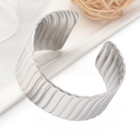 304 Stainless Steel Open Cuff Bangles for Women BJEW-Z086-02P-1