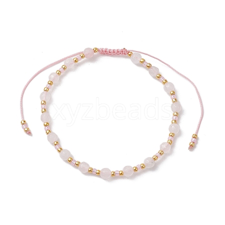 Adjustable Natural Rose Quartz & Glass Braided Bead Bracelet BJEW-JB10137-06-1