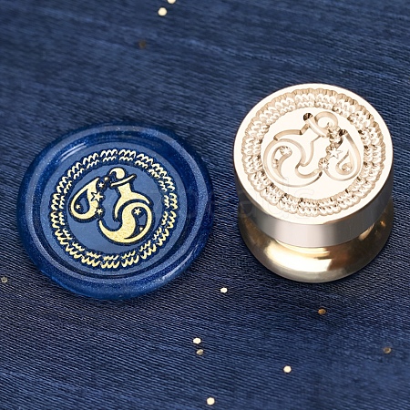 Golden Tone Round Wax Seal Brass Stamp Heads AJEW-S087-02G-10-1