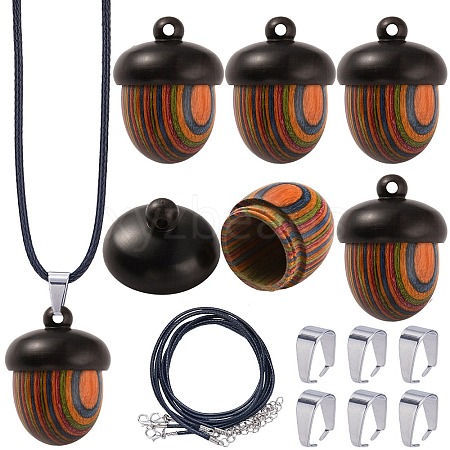 SUNNYCLUE DIY Acorn Locket Necklace Making Kit WOOD-SC0001-59A-1