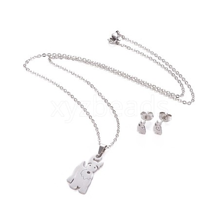 Tarnish Resistant 304 Stainless Steel Puppy Jewelry Sets SJEW-F208-06P-1