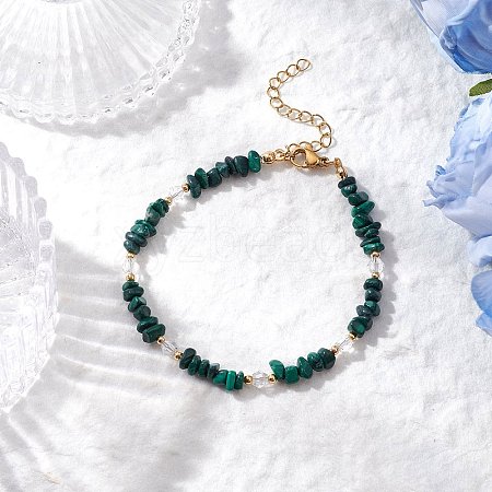 Natural Malachite Chip Beaded Bracelets for Women BJEW-JB11742-10-1