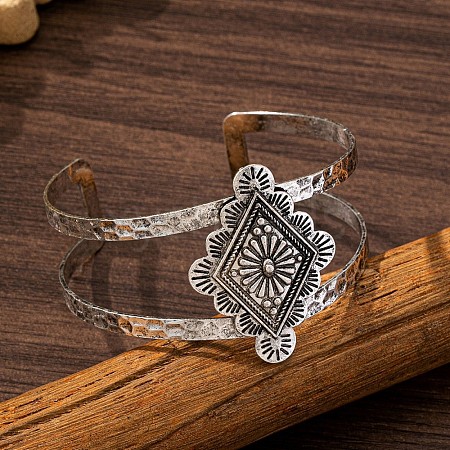 Vintage Iron Hollow Floral Rhombus Cuff Bangles for Women WGD2606-01-1