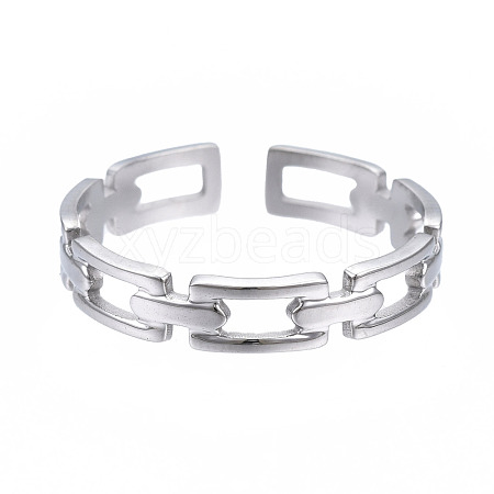 Non-Tarnish 304 Stainless Steel Rectangle Wrap Open Cuff Ring RJEW-T023-70P-1