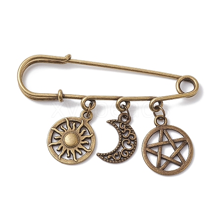 Tibetan Style Alloy Star Moon Sun Charms Kilt Pins Brooch JEWB-BR00172-1