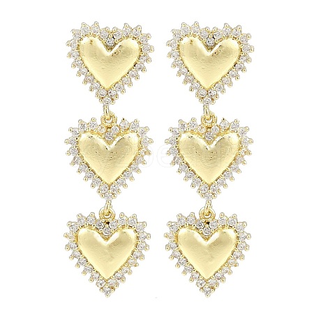 Rack Plating Heart Brass Pave Clear Cubic Zirconia Stud Earrings EJEW-Z059-05G-1