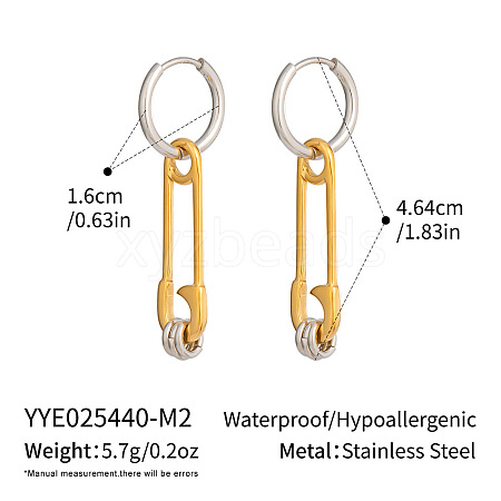 Two Tone 304 Stainless Steel Hoop Dangle Earrings for Women HI0362-2-1