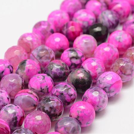 Faceted Natural Fire Crackle Agate Beads Strands G-F447-10mm-A06-1