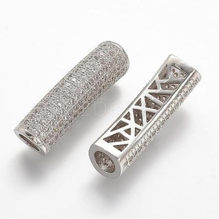 Brass Micro Pave Cubic Zirconia Tube Beads ZIRC-N025-58P-1