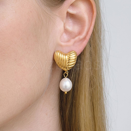 Textured 304 Stainless Steel Stud Dangle Earrings for Women EE0643-1