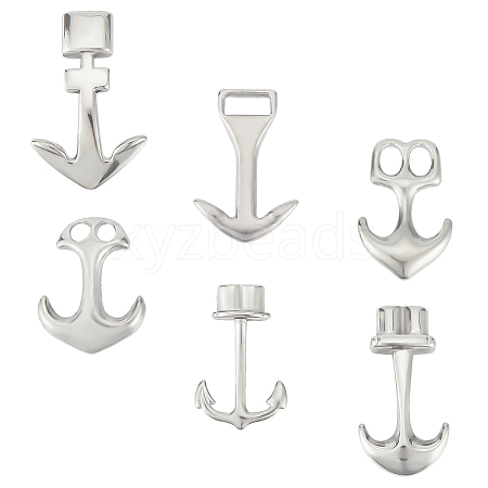 6Pcs 6 Styles 304 Stainless Steel Anchor Hook Clasps STAS-UN0050-80-1