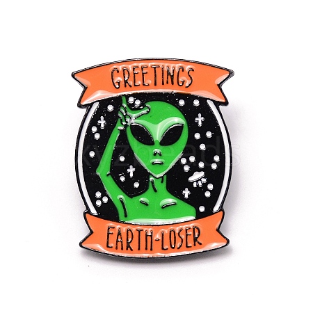 Greetings Earth-loser Alien Cartoon Enamel Pin JEWB-TAC0003-02-1