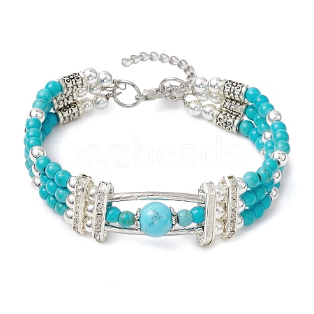 Round Synthetic Turquoise & Non-magnetic Synthetic Hematite Beaded Bracelets BJEW-JB11161-01-1