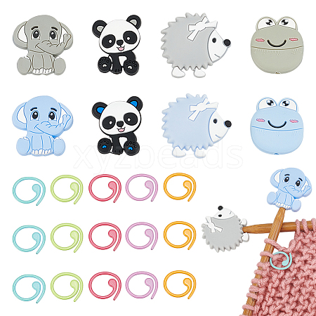 WADORN Hedgehog Panda Elephant Frog Silicone Knitting Needle Point Protectors DIY-WR0004-12-1