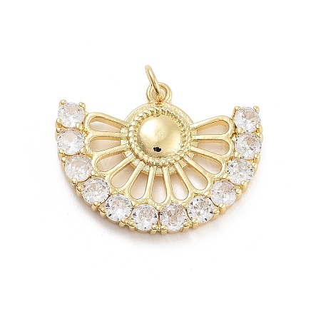 Fan Shaped Rack Plating Brass Micro Pave Cubic Zirconia Pendants KK-G512-28B-G-1