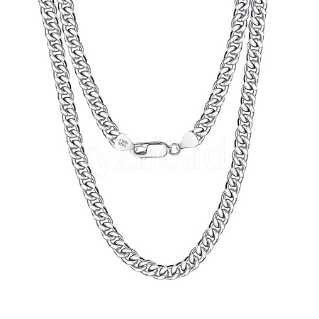 925 Sterling Silver Cuban Link Chain Necklace NJEW-I124-001-A-1