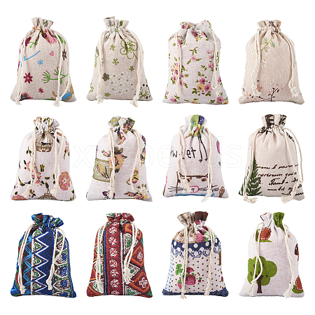 36Pcs 12 Styles Rectangle Cotton Drawstring Gift Bags ABAG-TA0001-18-1