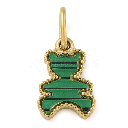 Ion Plating(IP) 304 Stainless Steel Pave Synthetic Malachite Bear Charms with Jump Rings STAS-B075-01G-01-1