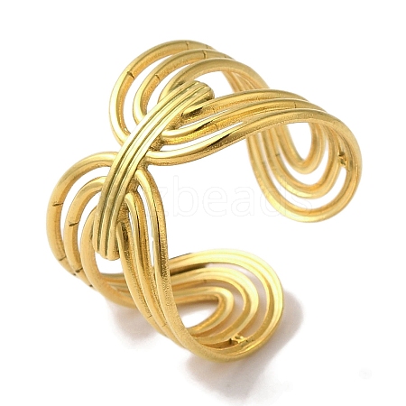 Vacuum Plating 201 Stainless Steel Oval Knot Open Cuff Rings for Women RJEW-C092-08G-1