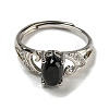 Oval Natural Black Agate Adjustable Rings RJEW-Q818-01P-06B-3