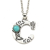 Letter A~Z Antique Silver Plated Alloy with Synthetic Turquoise Pendant Necklaces NJEW-G080-01C-1