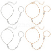 4Pcs 2 Colors Alloy Curb Chain Finger Ring Bracelets for Women BJEW-CY0001-07-6