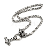 304 Stainless Steel Wolf Head King Wheat Chain Viking Mjolnir Thor Hammer Pendant Necklaces for Men NJEW-K278-05AS-7