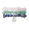 3Pcs 3 Styles Natural Green Aventurine & Rose Quartz & Lapis Lazuli Chips Stretch Bracelets Sets BJEW-JB11076-02-1