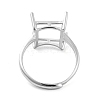 Rectangle Adjustable 925 Sterling Silver Ring Components STER-G042-11P-3