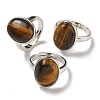 Natural Tiger Eye Oval Adjustable Rings RJEW-K371-07S-16-1